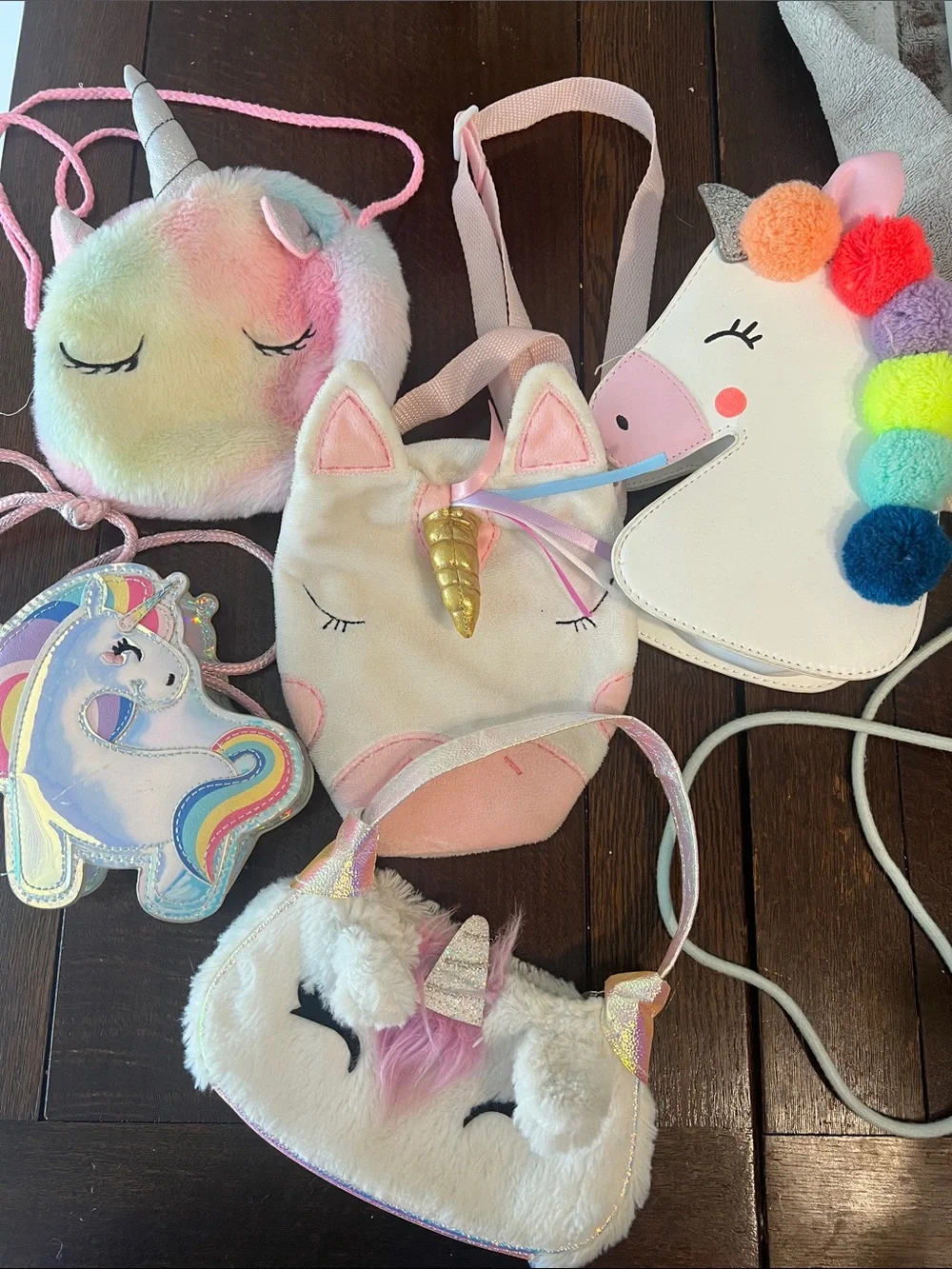 Claire's Unicorn Kids Crossbody Bags - Pastel Rainbow, White, Pink, Gold